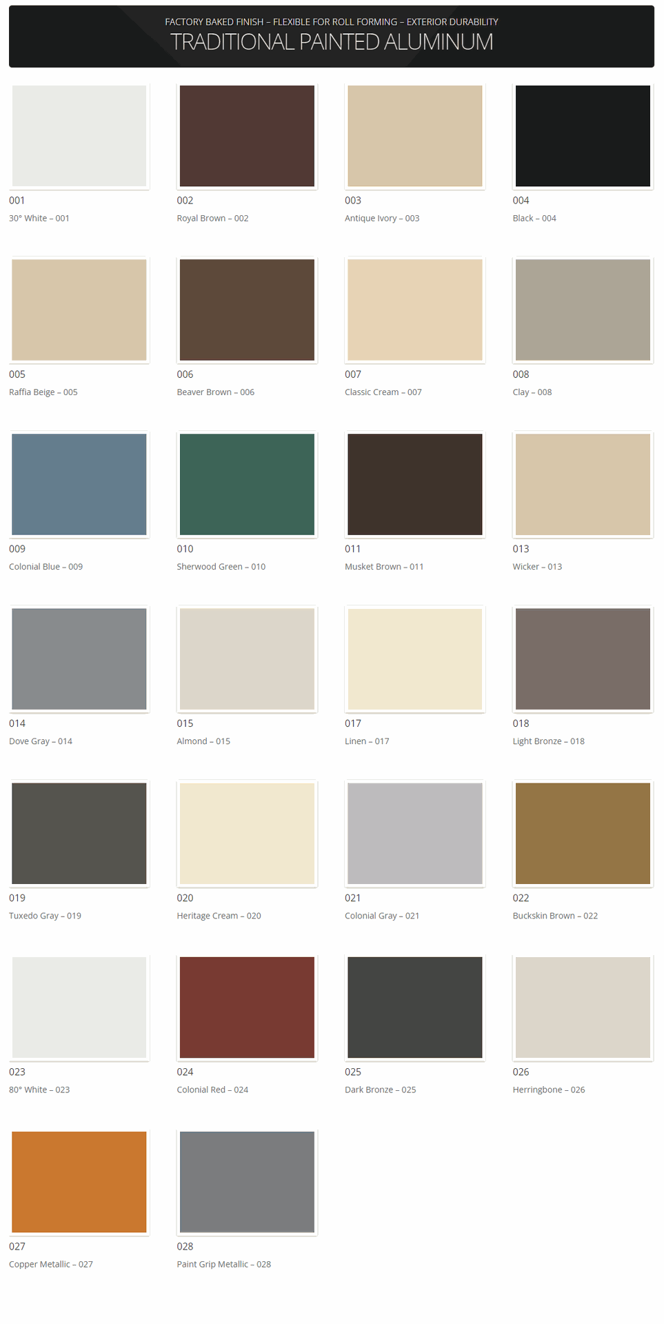 aluminum gutter color chart